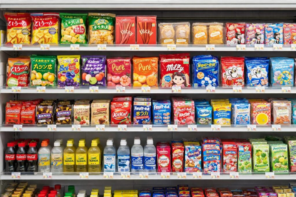 ちいかわグミの売り場(お菓子コーナーやグミ棚)の様子